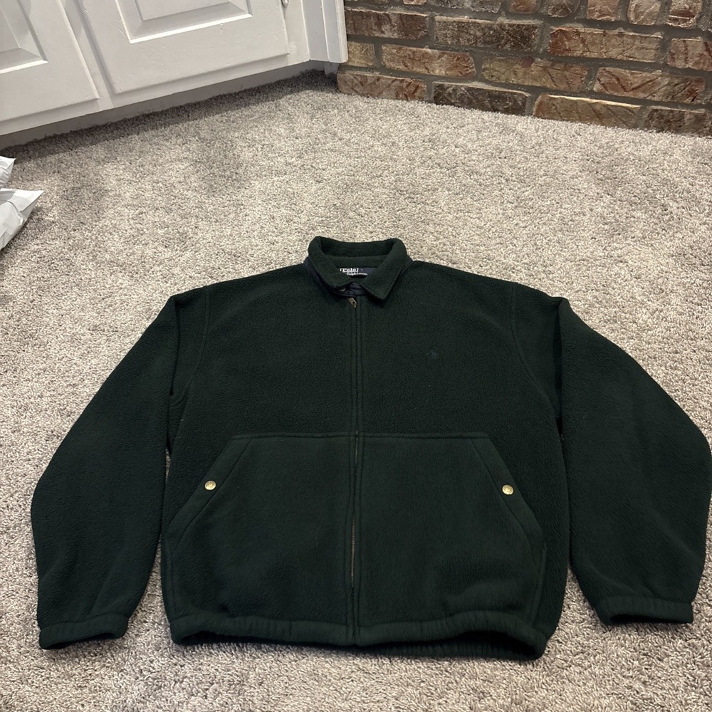 Vintage Polo Ralph Lauren Fleece Jacket Mens Large Green Polartec Harrington USA